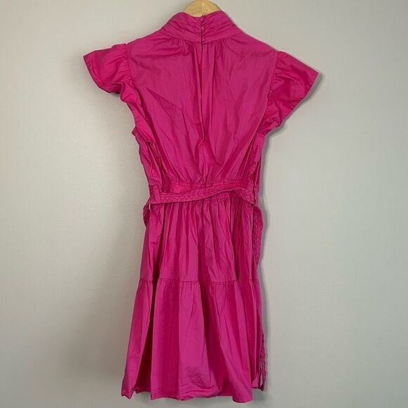 Derek Lam 10 Crosby Finn Ruffle Wrap Tiered Mini Shift Dress in Magenta Size 8 - Picture 8 of 11